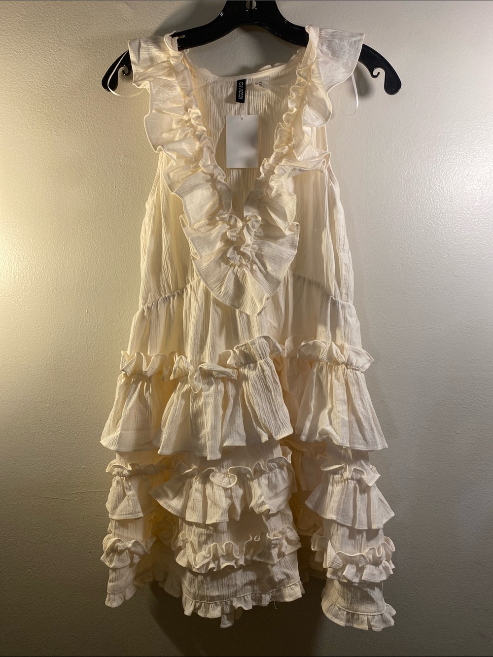 H&M Ivory Ruffle Tiered V-Neck Dress